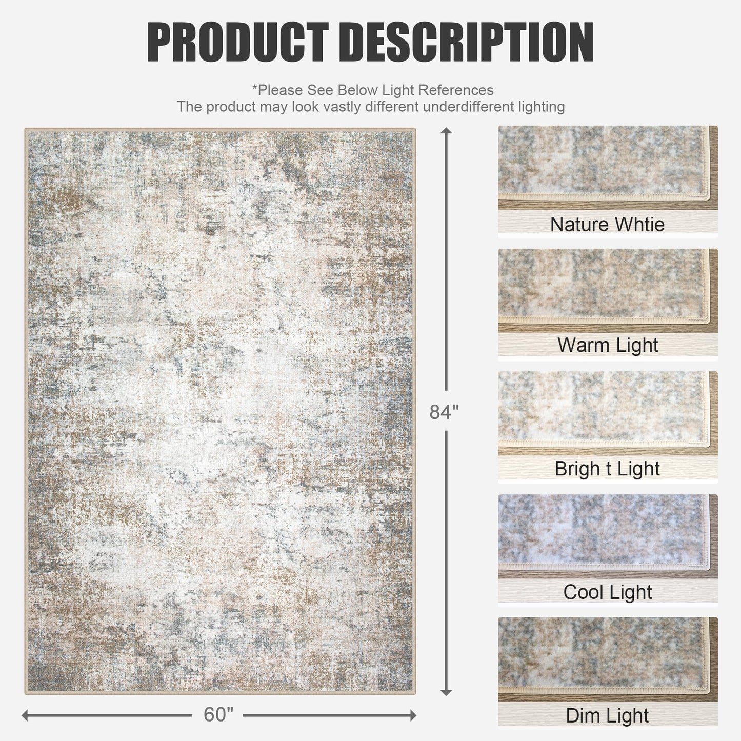 5x7 Area Rug Living Room Rug: Washable Modern Abstract Soft Thin Rug Indoor Floor No Slip Stain Resistant Carpet for Bedroom Dining Room Farmhouse Nursery Home Office - Brown Grey