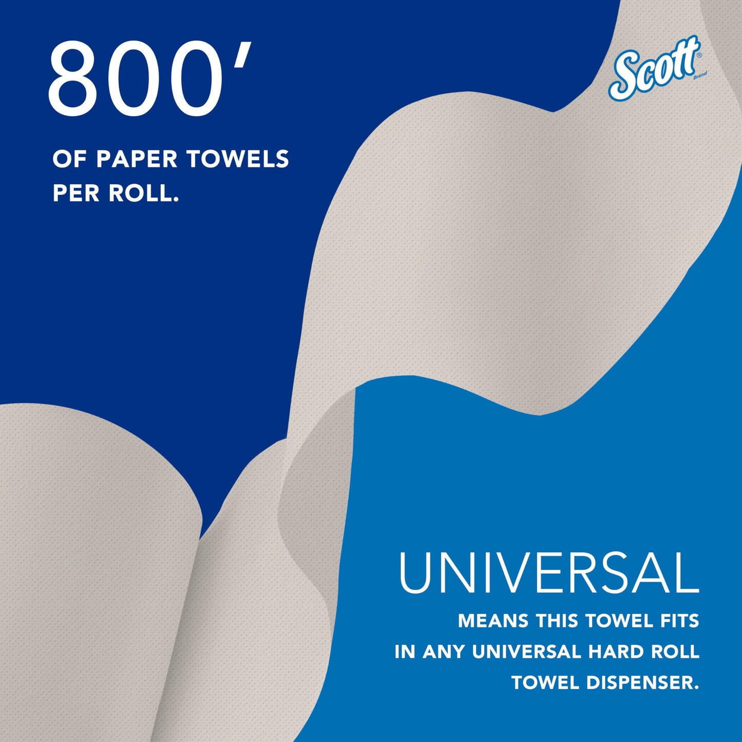 Scott Professional Universal 100% Recycled Fiber Hard Roll Paper Towels, Bulk (56758), Hardwound 1.5" Core, Absorbency Pockets, Compressed, Brown (6 Rolls at 800' Each, 4,800'/Case)
