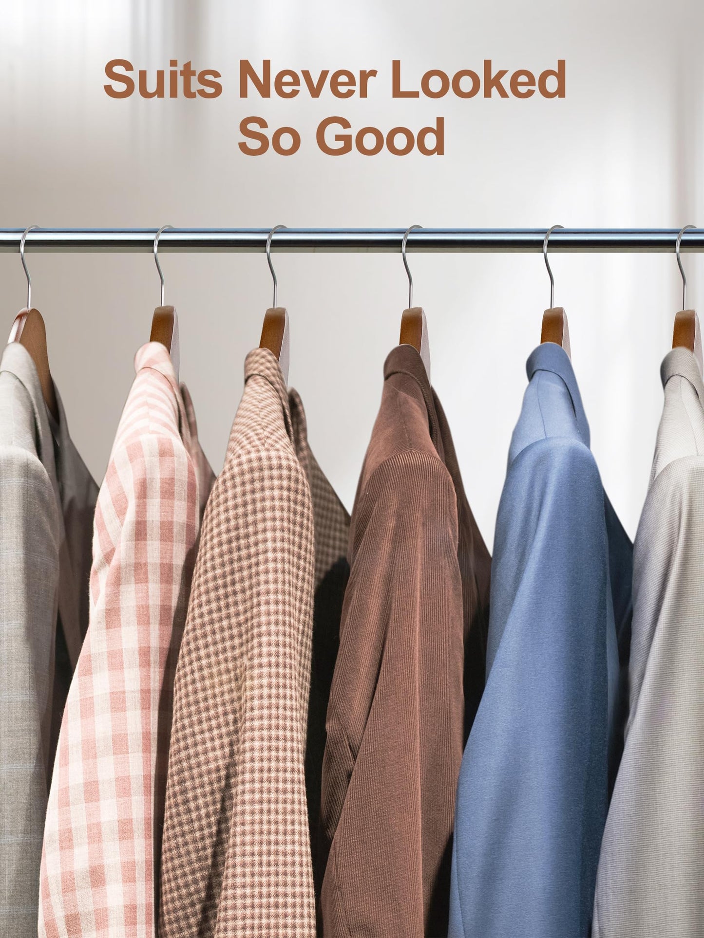HOUSE DAY Wide Shoulder Wooden Hangers 12 Pack, Wood Suit Hangers for Men with Non Slip Pants Bar, Smooth Finish Solid Wood Coat Hanger for Jacket, Pants, Dress, Heavy Clothes Hanger (Walnut)