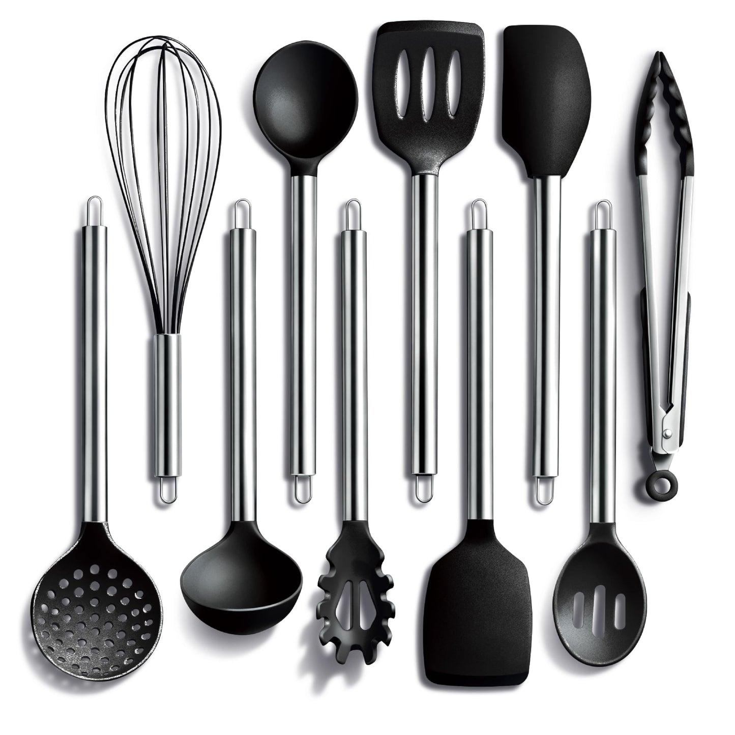COOK WITH COLOR Silicone Cooking Utensils, Kitchen Utensil Set, Easy to Clean Silicone Kitchen Utensils, Cooking Utensils for Nonstick Cookware, Kitchen Gadgets Set, 10 Pieces, Black