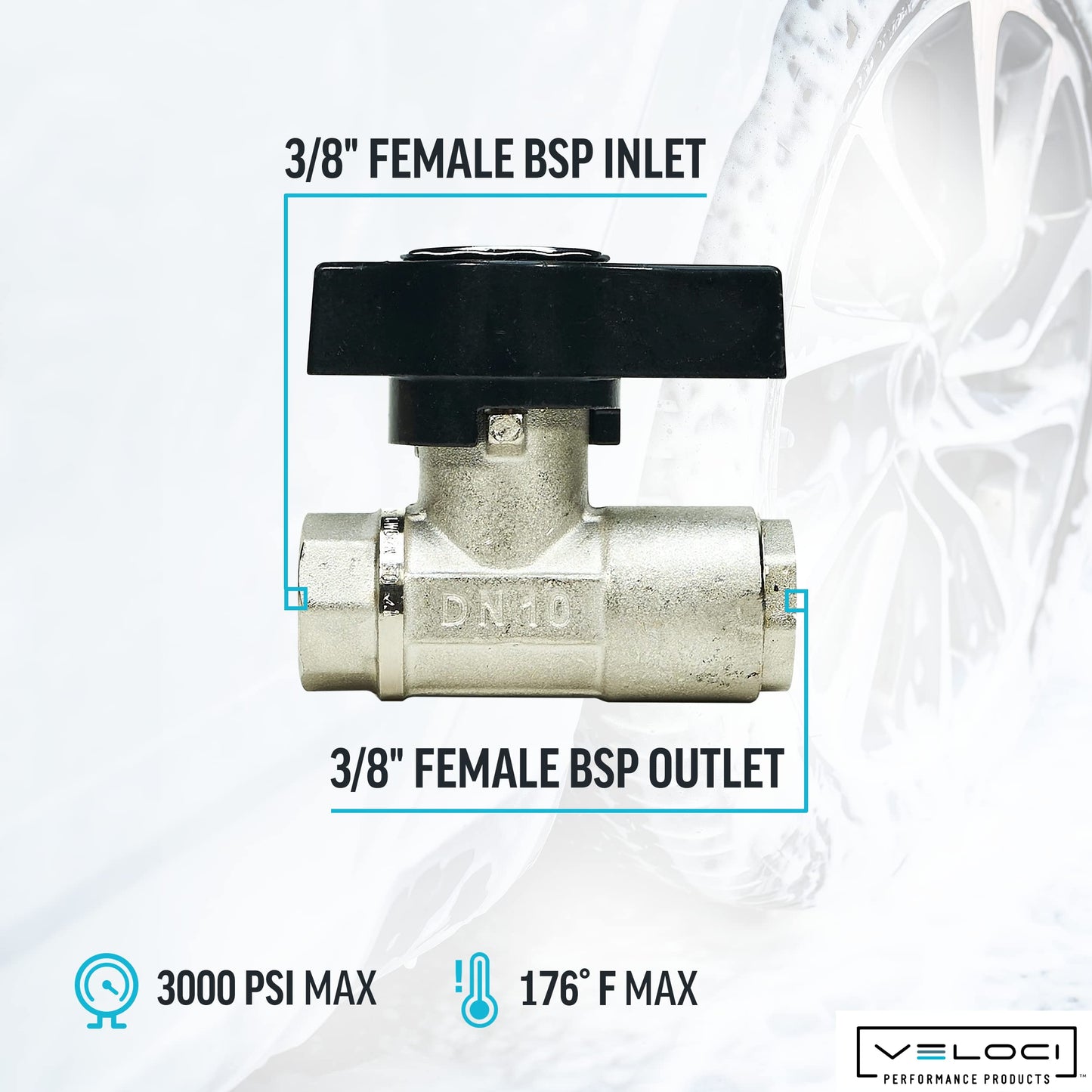 MTM Hydro Original DN10 Italian Brass Plated Ball Valve for Pressure Washing, Soft Washing and Industrial Applications