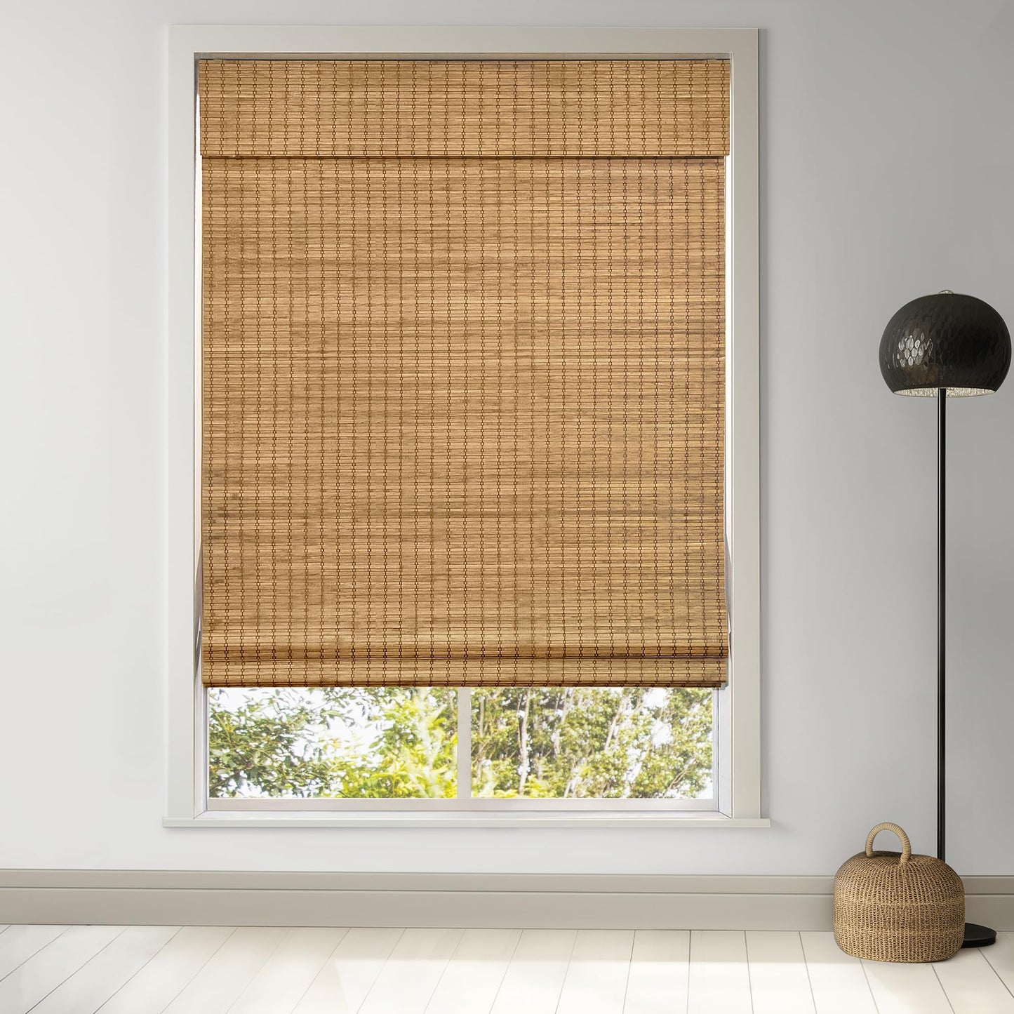 LazBlinds Cordless Bamboo Roman Shades, Privacy Blinds for Interior Windows, Room Darkening Roll Up Bamboo Blinds for Home & Patio, 31.5" W x 64" H, Highfield Teak