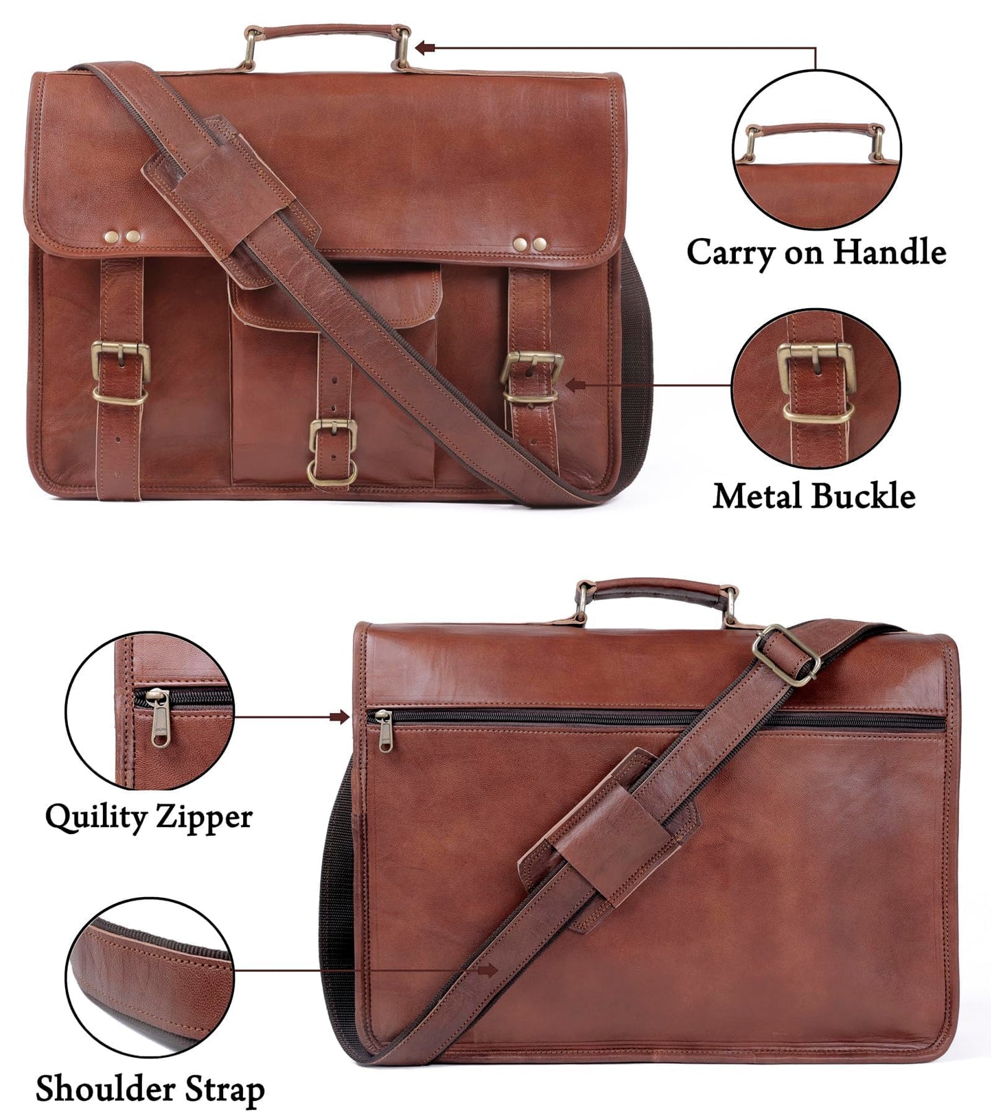 Alaska exports Leather Laptop Bag | Leather Messenger for Men and Women | Briefcases for Men | A Perfect Satchel can be Used for School and Work (11 x 15 inchs)
