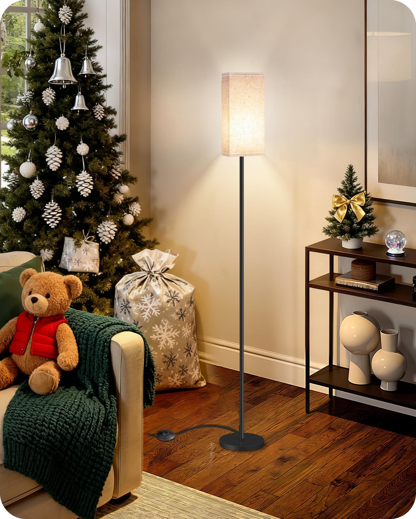 GOEBLESON 2 Pack Floor Lamp, Pole Lamp with Foot Switch, Modern Standing Lamp Lampshade, Minimalist Freestanding Lamp (Bulb Not Included), for Living Room, Bedroom Office, Black and Beige E07LDP205