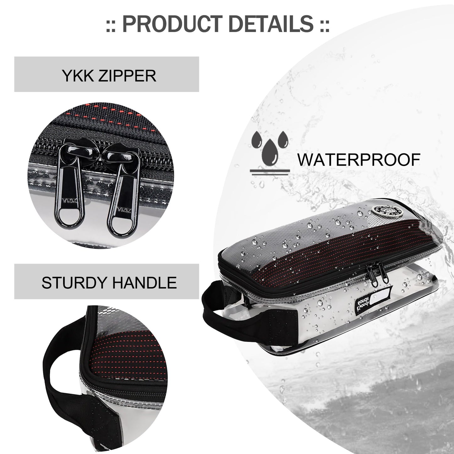 Rough Enough Clear Toiletry Bag for Traveling Men Shaving Kit Medicine Case Pouch Organizer Large for Toiletries Accessories