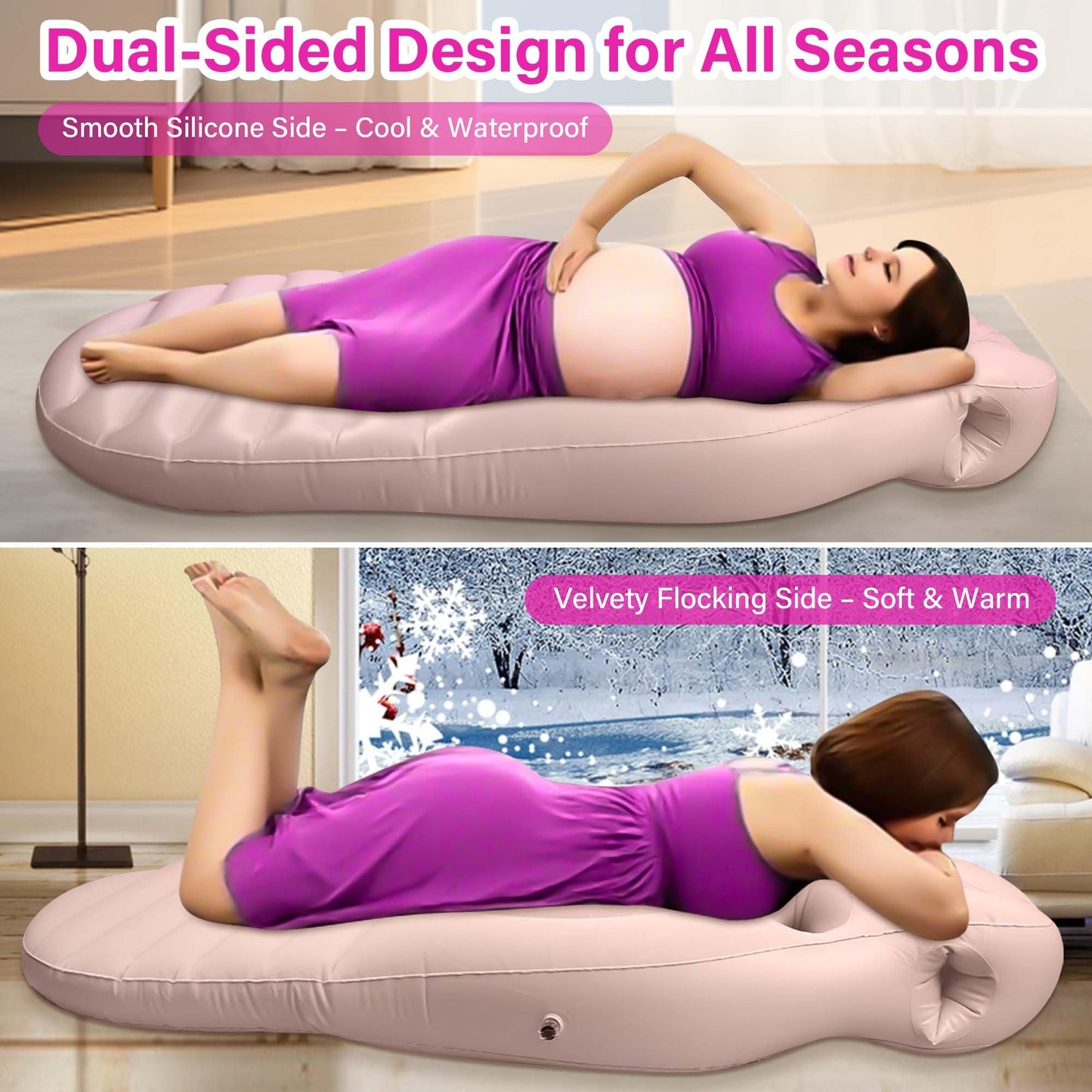 KSFJEU Inflatable Pregnancy Pillow with Belly & Face Opening,Full Body Maternity Airbed for Stomach Sleeping,Portable Prone Support Bed for Expecting Moms,Portable & Includes Electric Pump Gray