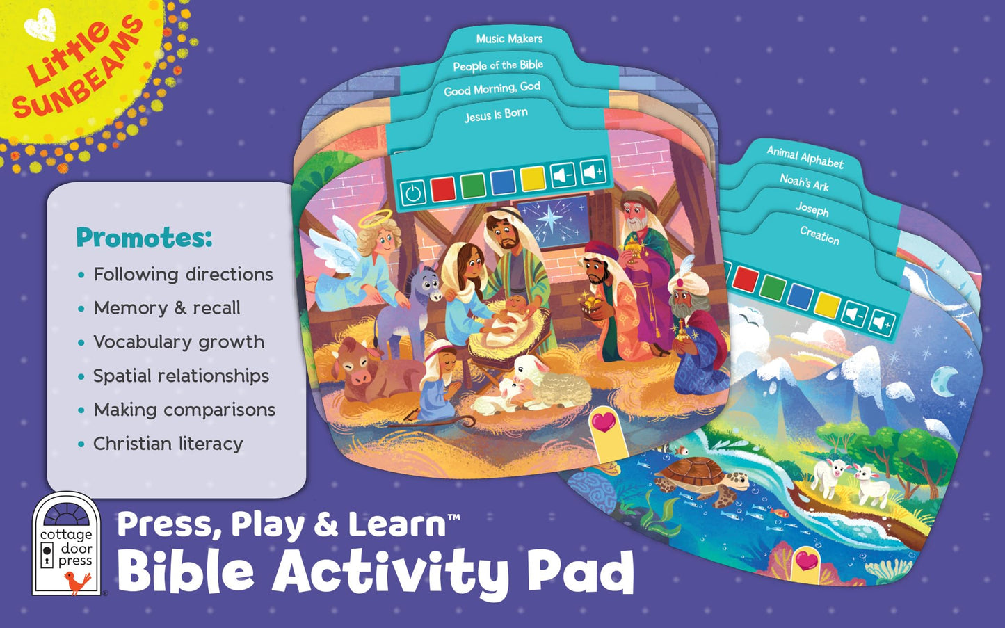 Bible Activity Pad for Kids Ages 4–8 – Read, Press & Learn with Removable Cards and Music