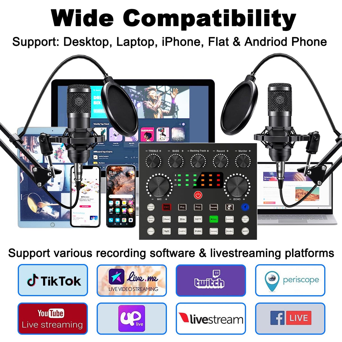 sktome Podcast Equipment Bundle for 2, V8s Voice Changer with BM-800 Podcast Microphone Bundle - Studio Condenser Microphone Perfect for Podcasting, Recording, Singing, Streaming and Gaming