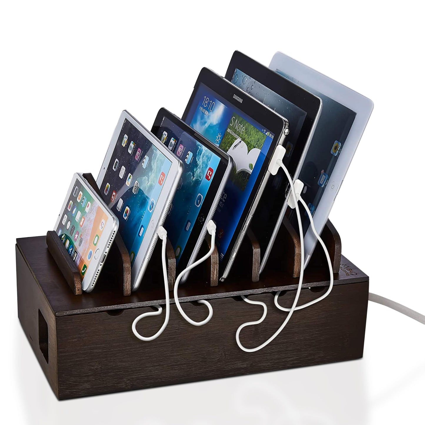Prosumer's Choice Multi Device Charging Station for Multiple Devices - Wooden Desktop Organizer with Holder for Phones and Tablets - Elegant Desk Organizer for Home and Office, 6 Device Charging Dock