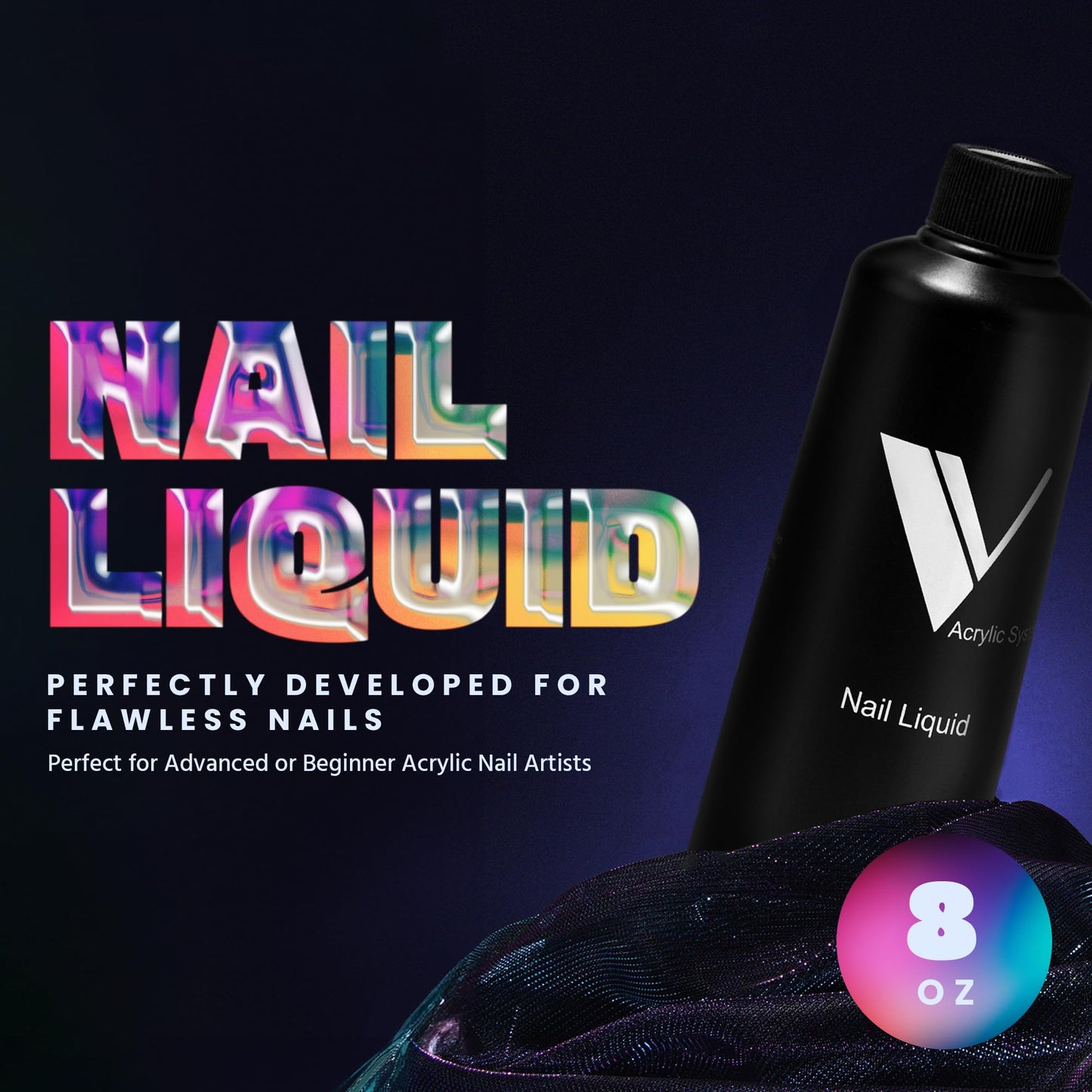 V Beauty Pure Monomer Acrylic Nail Liquid - Long-Lasting Nail Monomer Liquid for Smooth & Glossy Finish - Acrylic Nail Supplies for Nail Technicians, Salon & Manicures & Pedicures, HEMA-Free, 8 Oz
