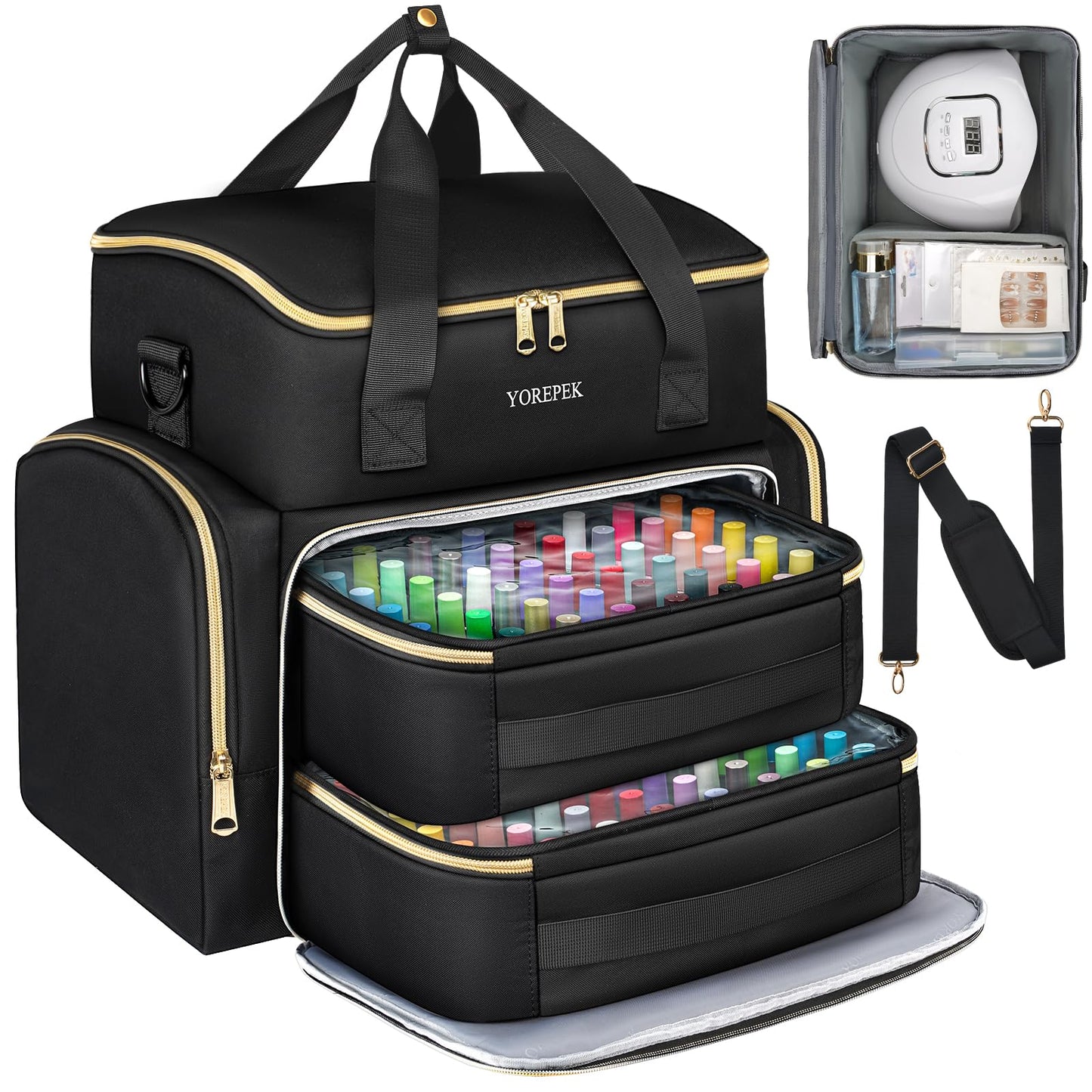 YOREPEK Extra Large Nail Polish Organizer Case Holds 96 to 100+ Bottles (15ml/0.5 fl.oz) UV lamp, Gel Polish Travel Case Bag with 2 Removable Pouches Fits Nail Suppiles, Gift for Manicurist, Grils
