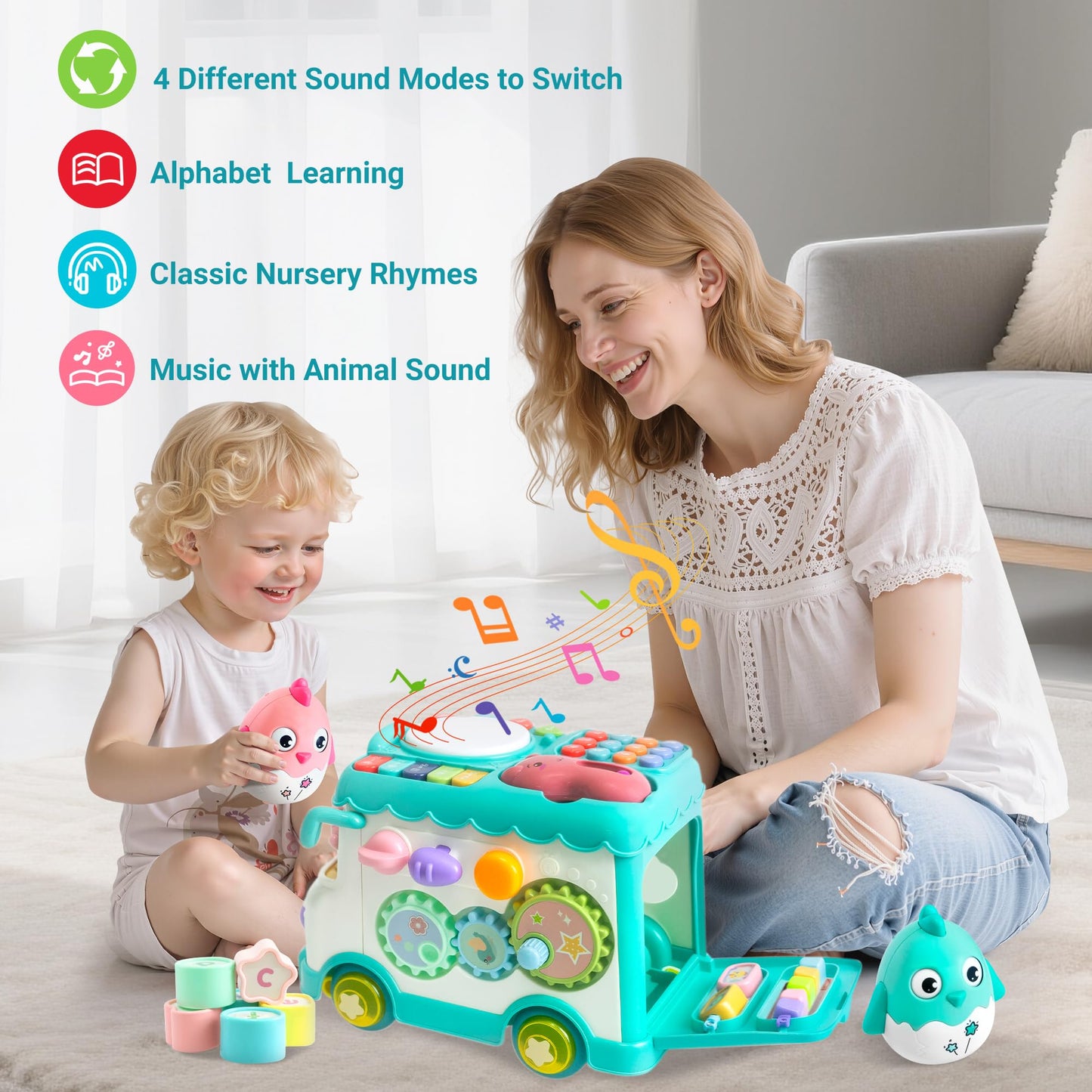 iFaveorr - Toy for 1 Year Old Montessori Toy, 10-in-1 Baby Bus 6-12-18 Months, Educational Toy for Children from 1 to 2 Years, First Gift