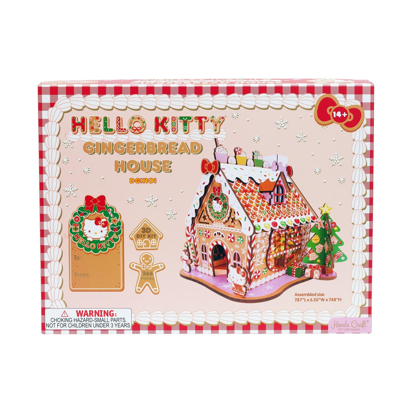 Hello Kitty Gingerbread House Kit – Wooden Holiday 3D Puzzle. DIY Christmas Craft Set, Winter Home Decor Holiday Display, Christmas Decoration and 3D Model for Ages 14 and Up