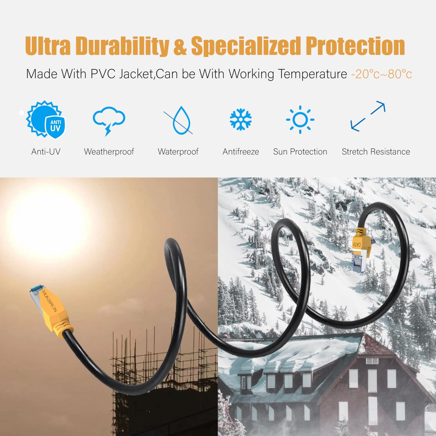Ethernet Cable 100 ft,Cat 8 Ethernet Cable,High Speed 40Gbps 2000Mhz Network Cord Cat8 RJ45 Shielded Indoor&Outdoor Heavy Duty Weatherproof LAN Cables Compatible for Gaming Modem Router PC PS5 Xbox