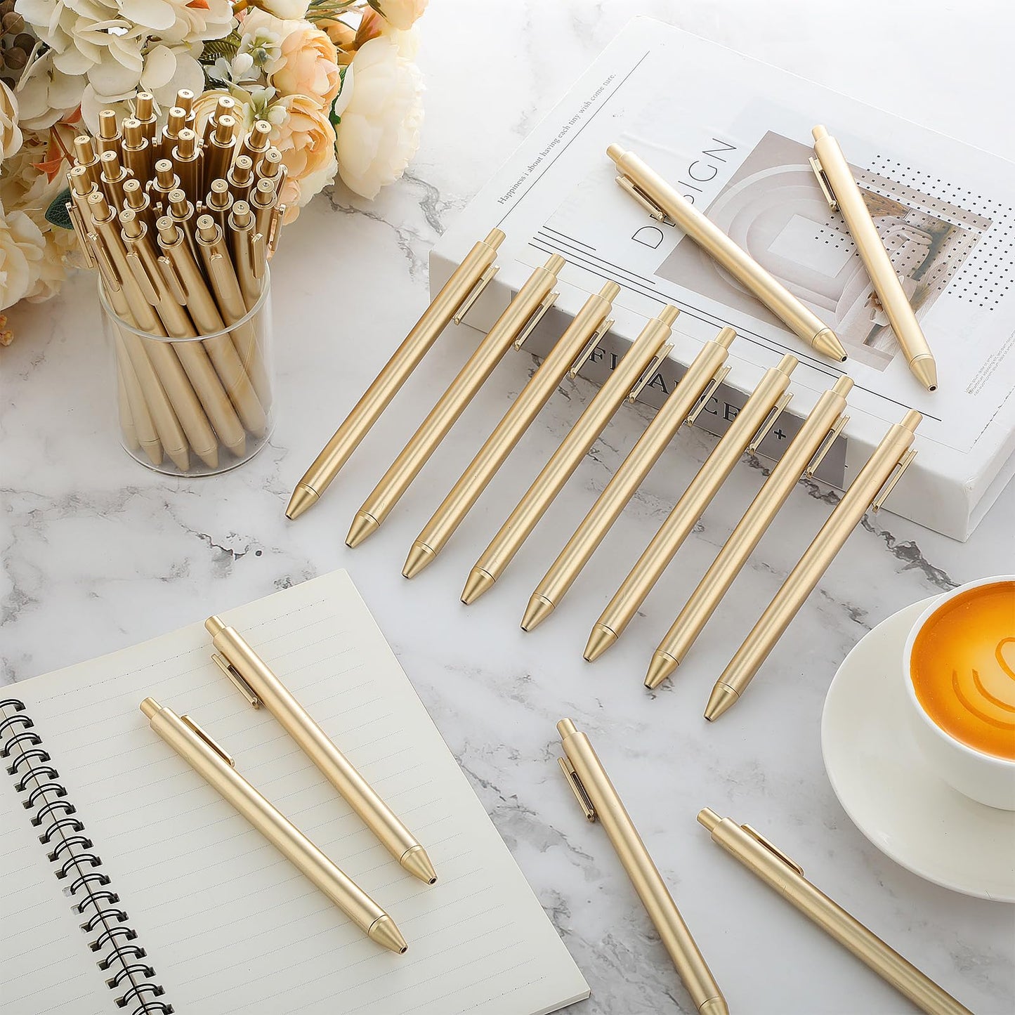 Humyoun 200 Pcs Gold Slim Ballpoint Pens Bulk Retractable Black Ink 1 mm Medium Point Smooth Writing Pens Nice Gift for Wedding Favors Guests Business Office Teachers Supplies Men Women Present