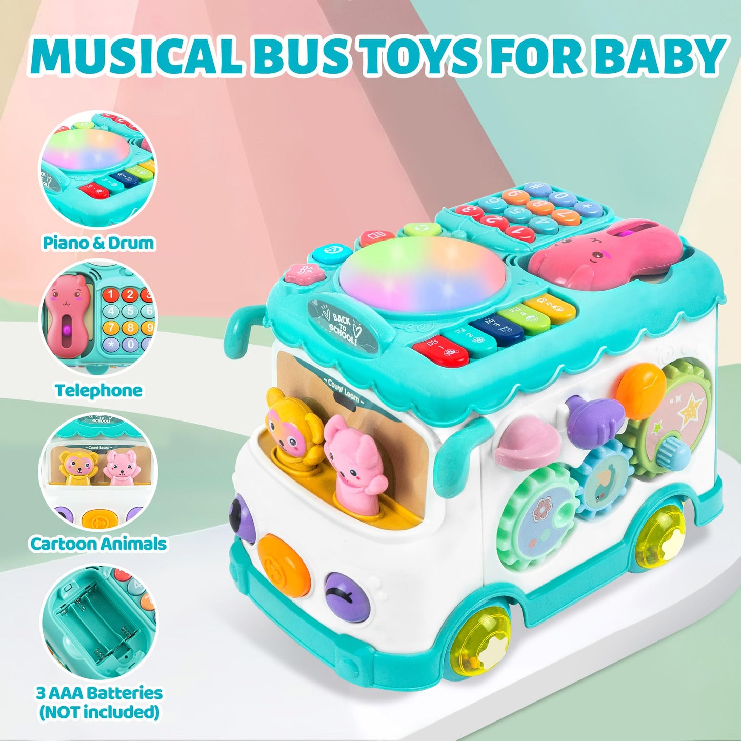 iFaveorr - Toy for 1 Year Old Montessori Toy, 10-in-1 Baby Bus 6-12-18 Months, Educational Toy for Children from 1 to 2 Years, First Gift
