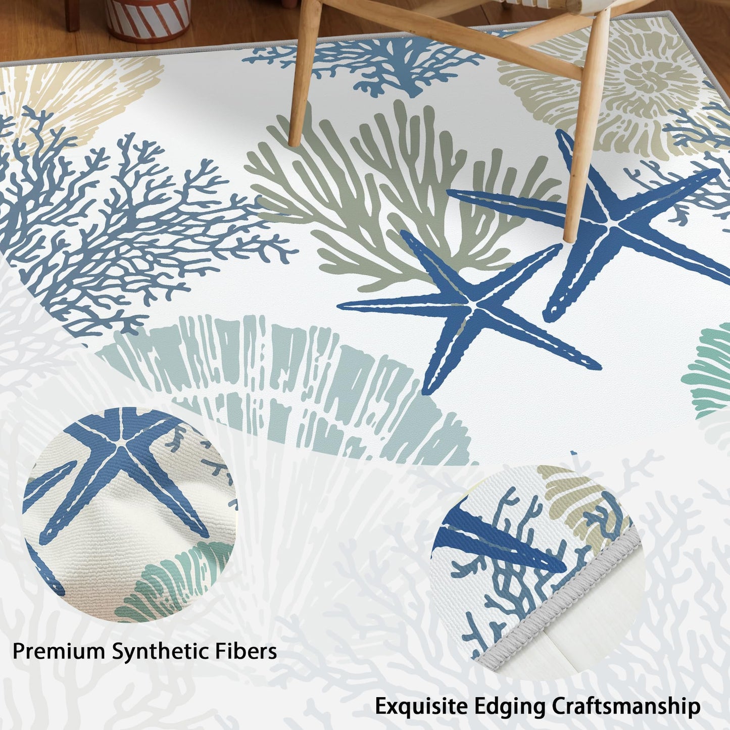 Tritard Coastal Area Rugs Nautical Beach Themed Non-Slip Machine Washable Rugs Modern Floor Carpet for Living Room Bedroom, 4x6, Blue