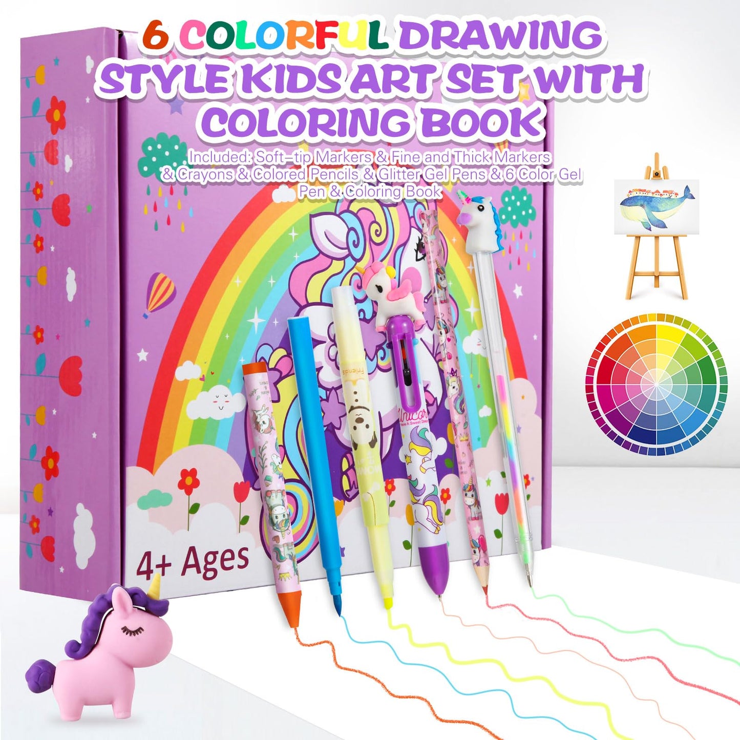 CozyJoyz Unicorn Marker Set Washable 59 Pieces Arts and Crafts Painting Set for Kids Drawing Art Supplies Birthday Gifts for Girls Toys for 4 5 6 7 8 9 Years Old (Purple)