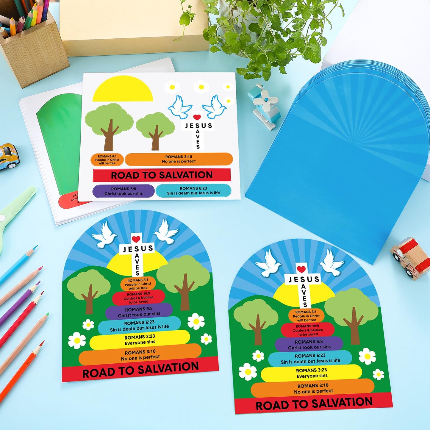 Motipuns 24 Sets Romans Road to Salvation Sign Kit Sunday School Crafts for Kids DIY Religious Crafts Gift for Sunday School Christian Bible Lesson Church Religious Education and Activity
