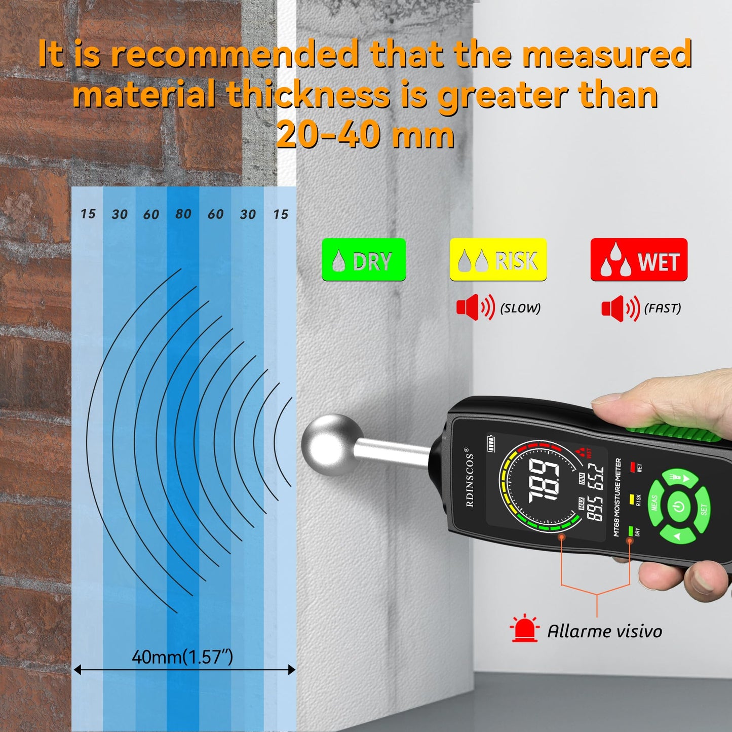 Moisture Meter for Drywall, Wood Moisture Meters for Walls, Firewood Floor Humidity Detector Lumber Humidity Tester Paper Cerimic Ceiling Firewood Cardboard Humidity Building Material