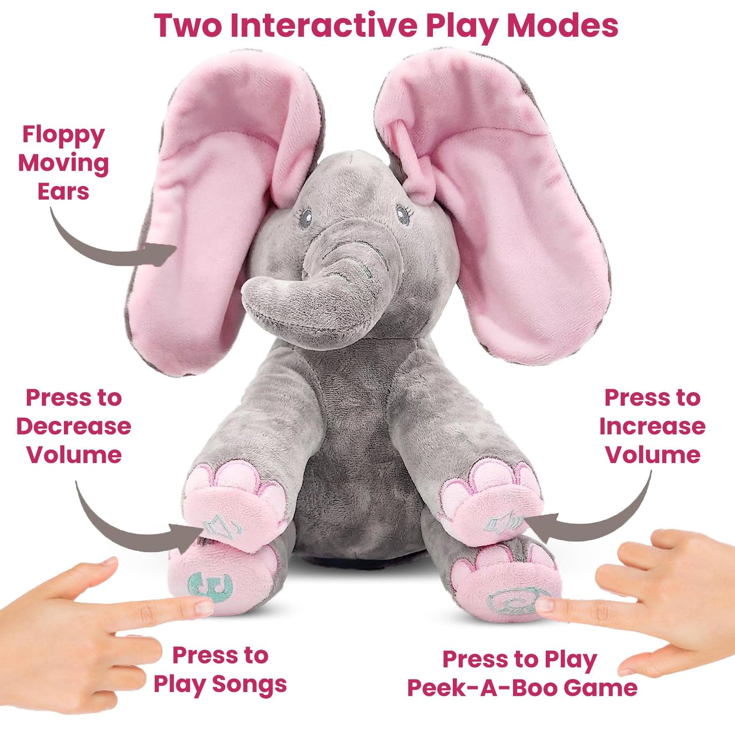 Dimple Kaia Peek A Boo Elephant Toy, Interactive Singing Stuffed Elephant Plush with Moving Ears, Musical Stuffed Animal for Babies and Toddlers, Adorable Elephant Baby Toy