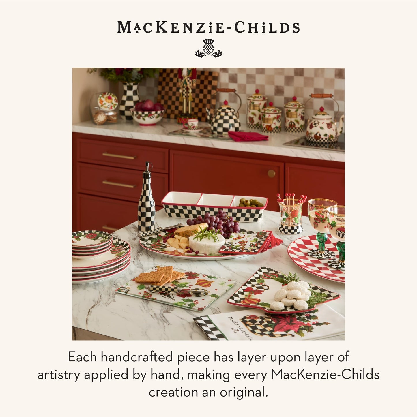 MACKENZIE-CHILDS Enamel Canister, Kitchen Storage Container with Lid, Large, Deck the Halls