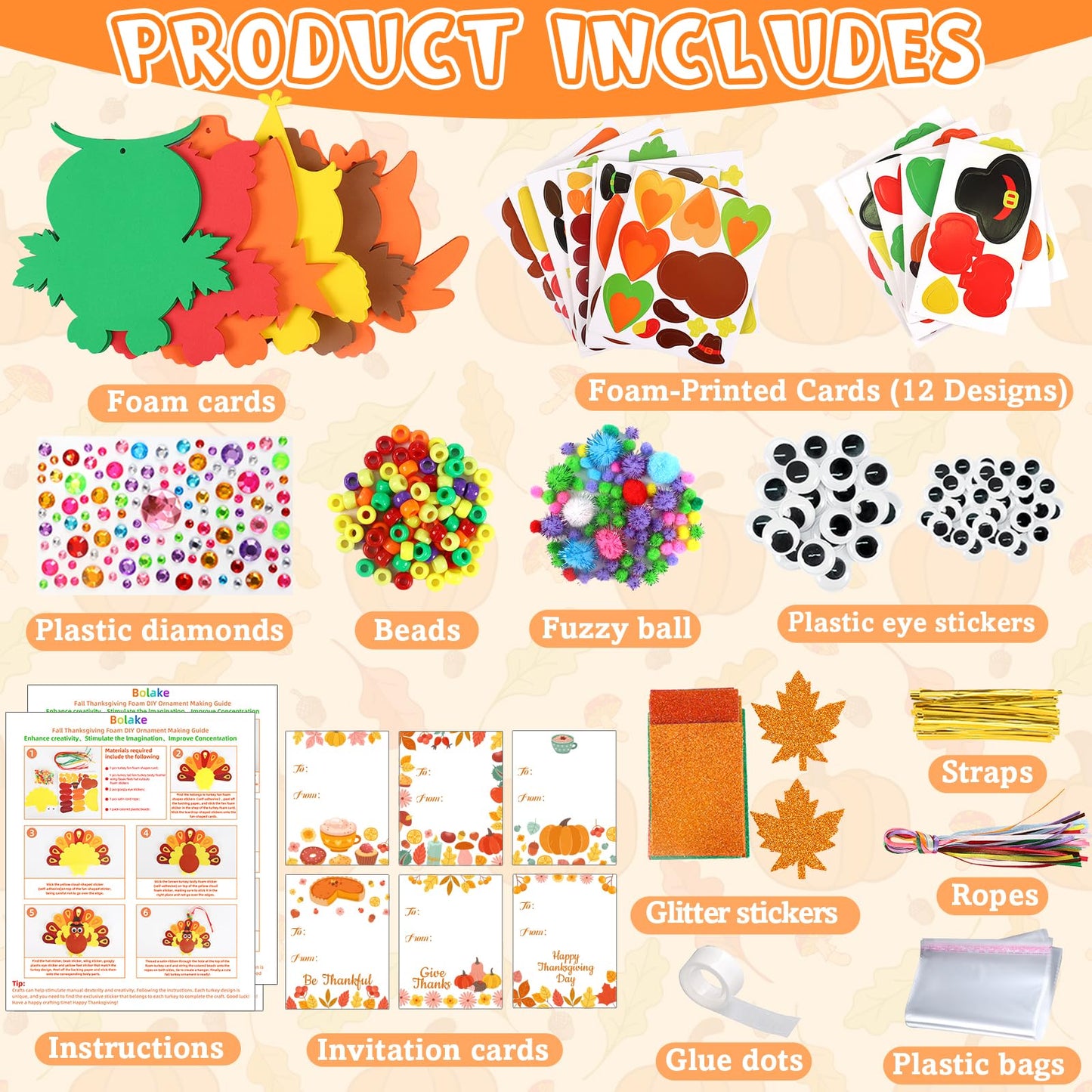 230Pcs Thanksgiving Crafts for Kits 24 Sets Funny Fall Crafts for Kids Include Thicker Turkey Owl Foam Cards Glitter Thanks giving Stickers and All Accessories for Kids Adults Thanksgiving Decorations