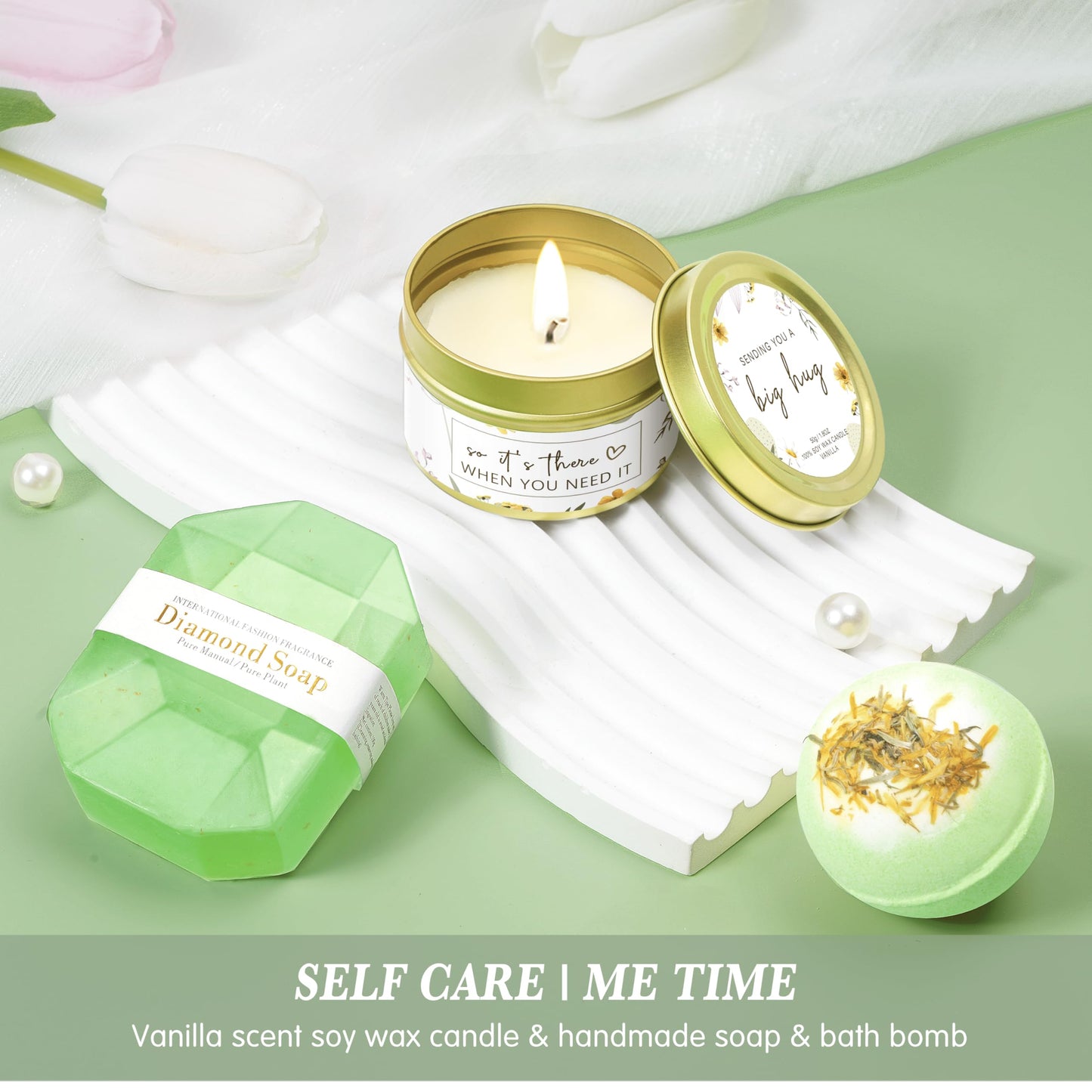 Birthday Gifts for Women Self Care Get Well Soon Gifts, Vanilla Relaxing Spa Gift Basket - Happy Birthday Set w/ Luxury Flannel Blanket & 40 oz Tumbler, Unique Christmas Gift for Mom Her Wife Sister