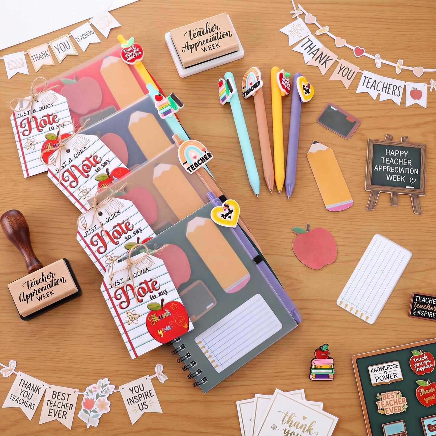 Crtiin 24 Sets Back to School Teacher Gifts Bulk, Spiral Notebooks with Sticky Notes Pens Gift Bags First Day of School Appreciation Stationery Set for Teacher Classroom Office Supplies