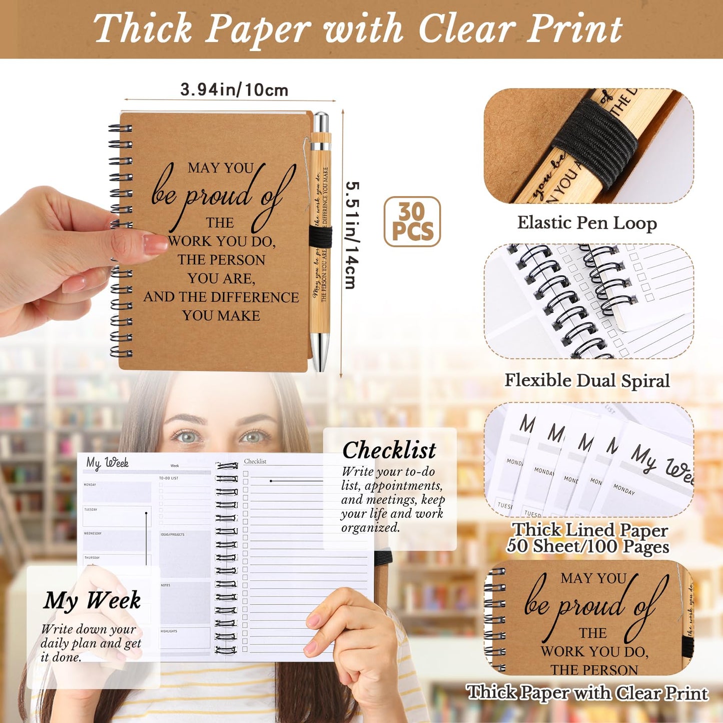 Tellingyou 60 Pcs Employee Appreciation Gifts Bulk Inspirational Spiral Notebooks 2026-2027 Planner Pocket Notepads with Motivational Pens Thank You Gifts for Cna Nurse Teacher Coworker Volunteer