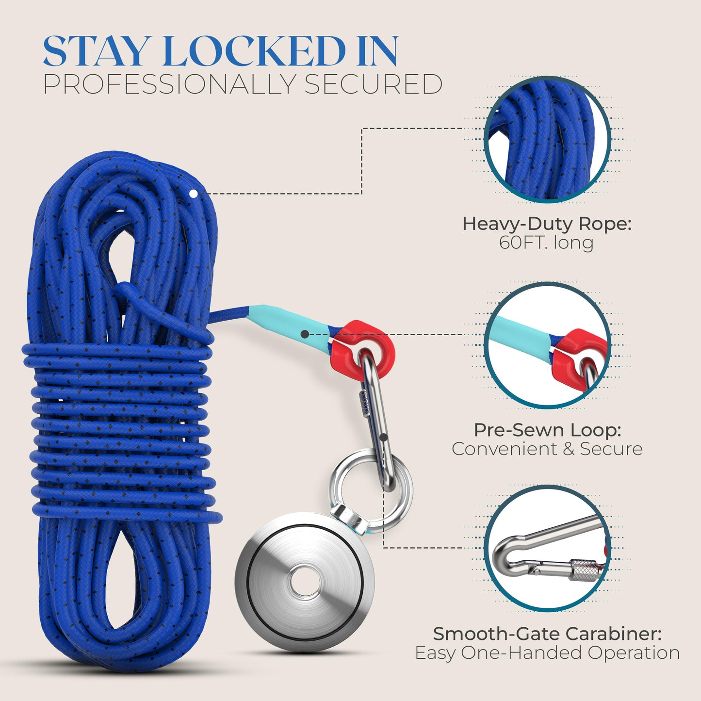 AnglerMag Magnet Fishing Kit, 1325 lbs Double Sided Magnetic Fishing Kit with Rope, Carabiner, Gloves, Grappling Hook & Carrying Bag, 10 Piece Complete Set