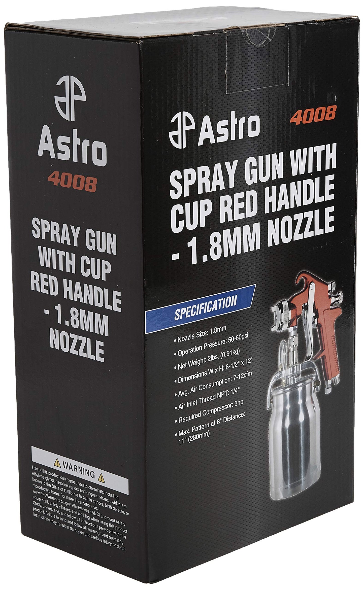 Astro Pneumatic Tool 4008 Spray Gun with Cup - Red Handle 1.8mm Nozzle