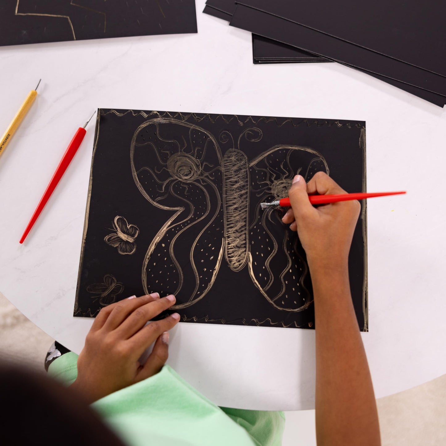 Melissa & Doug Scratch Art Scratchboard - 50-Pack, Shimmering Gold on Black Background Black Scratch Art Paper, Arts And Crafts For Kids Ages
