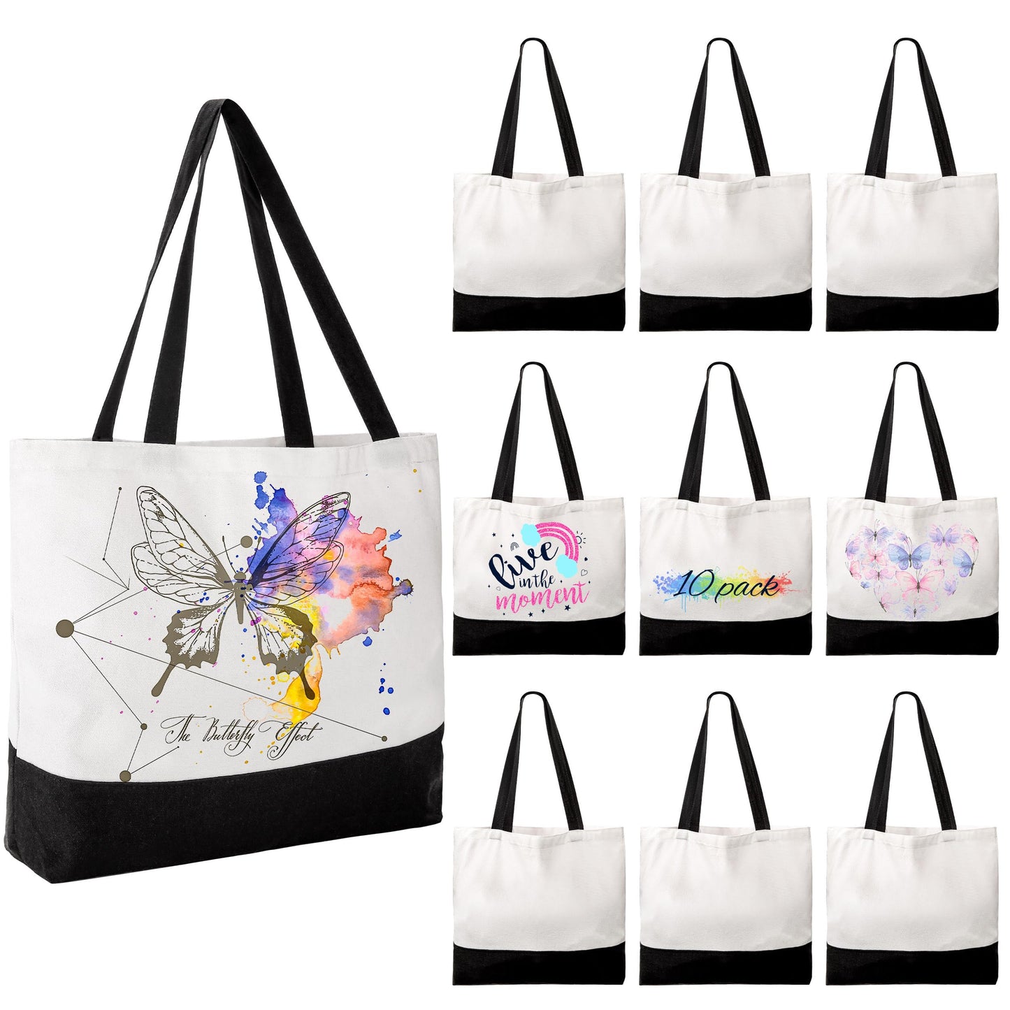 Joyclub 10 Pack Large Canvas Tote Bags Bulk Sublimation Blanks with Long Handle 18.5 x 15 x 4 inch Heavy Duty Totes Polyester Bags Wide Reusable Grocery for DIY Decorating Crafting Painting Shopping