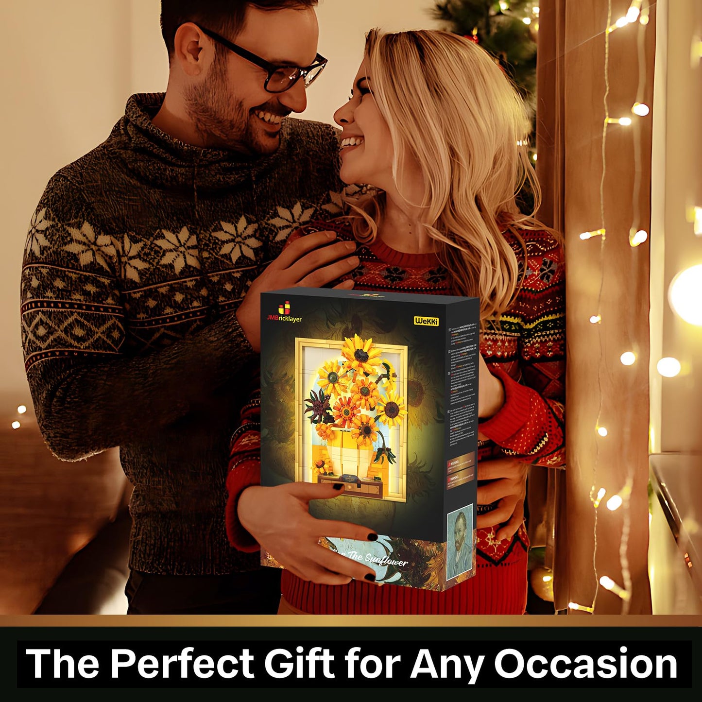 JMBricklayer Flowers Sunflower Building Sets for Adults with Lights 70004, Van Gogh Wall Art Crafts, Plants Painting Frame for Room Home Office Decor, Flower Birthday Gifts Ideas for Women Girls Teens