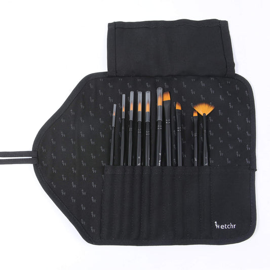 Etchr Professional Artist Paintbrushes – 10 Assorted Vegan-Friendly Watercolor Brushes in Carry Case - Quality Brush Set