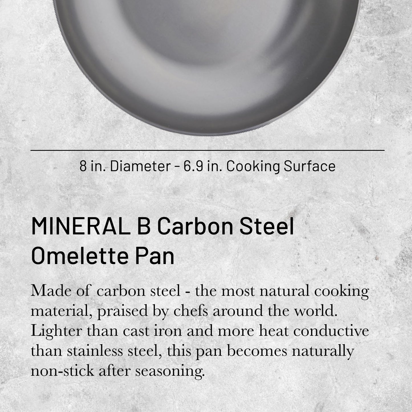 De Buyer MINERAL B Carbon Steel Omelette Pan - 8” Diameter, 6.9” Cooking Surface - PFAS, PFOA & PFOS Free - Made in France