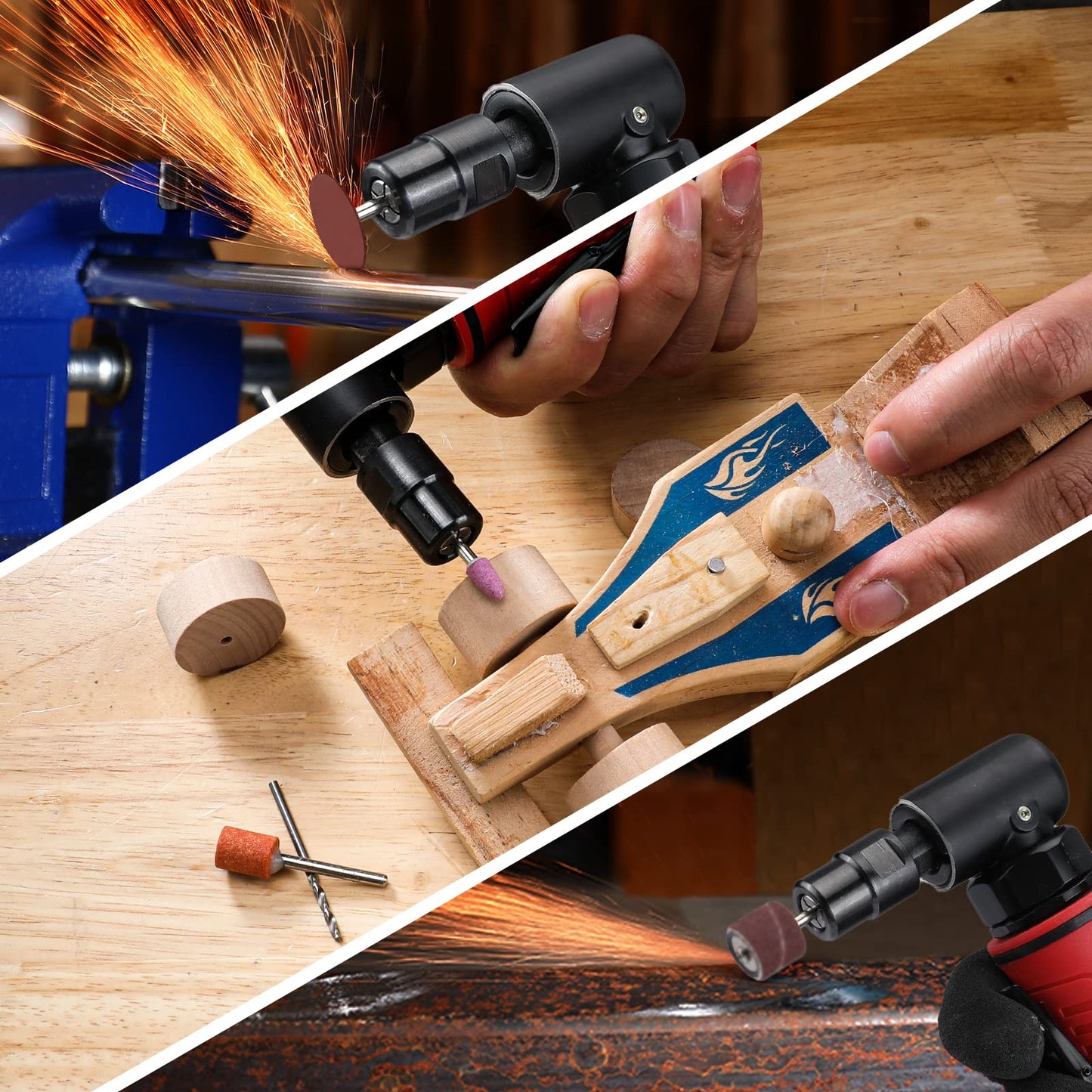 WORKPRO Air Angle Die Grinder, 1/4-Inch Pneumatic Right Angle Die Grinder, 20000RPM, Air-Powered 90 Degree for Grinding, Cutting, Polishing, Welding Repair, Deburring, 1/4" & 1/8" Collets Included
