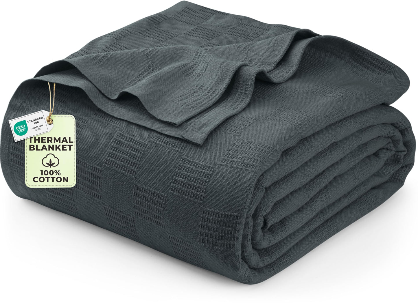 Utopia Bedding 100% Cotton Thermal Blanket Smoke Gray Big Size Soft, Lightweight, Breathable, Cozy Spring and Summer Blankets for Bed, Home Room Decor Gifts for Women and Men (120x120 Inches)