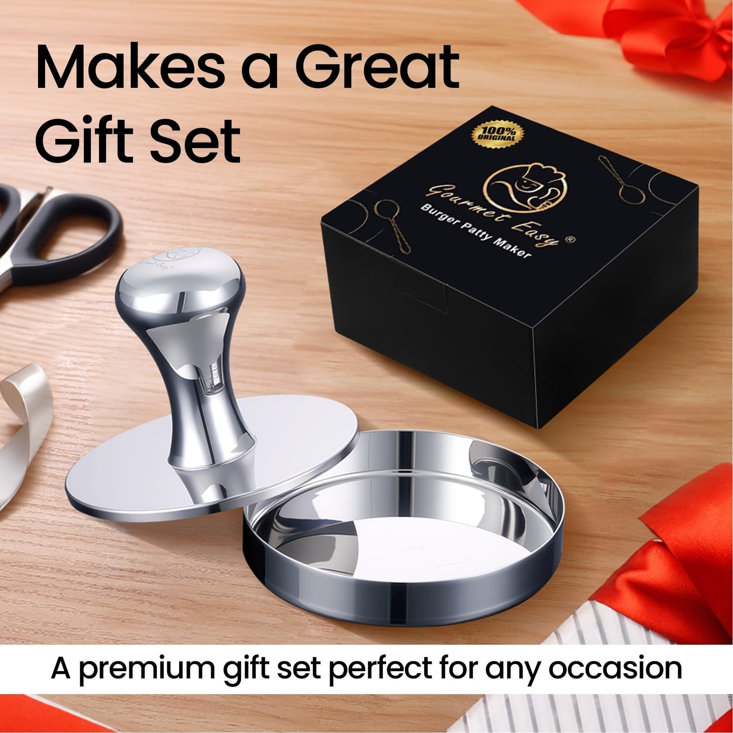 2-in-1 Hamburger Press Patty Maker & Smash Burger Press, Heavy Duty Premium Stainless Steel, Easy-Clean Design, Hamburger Press with Patty Liner, Mirror Polished Burger Mold, Dishwasher Safe