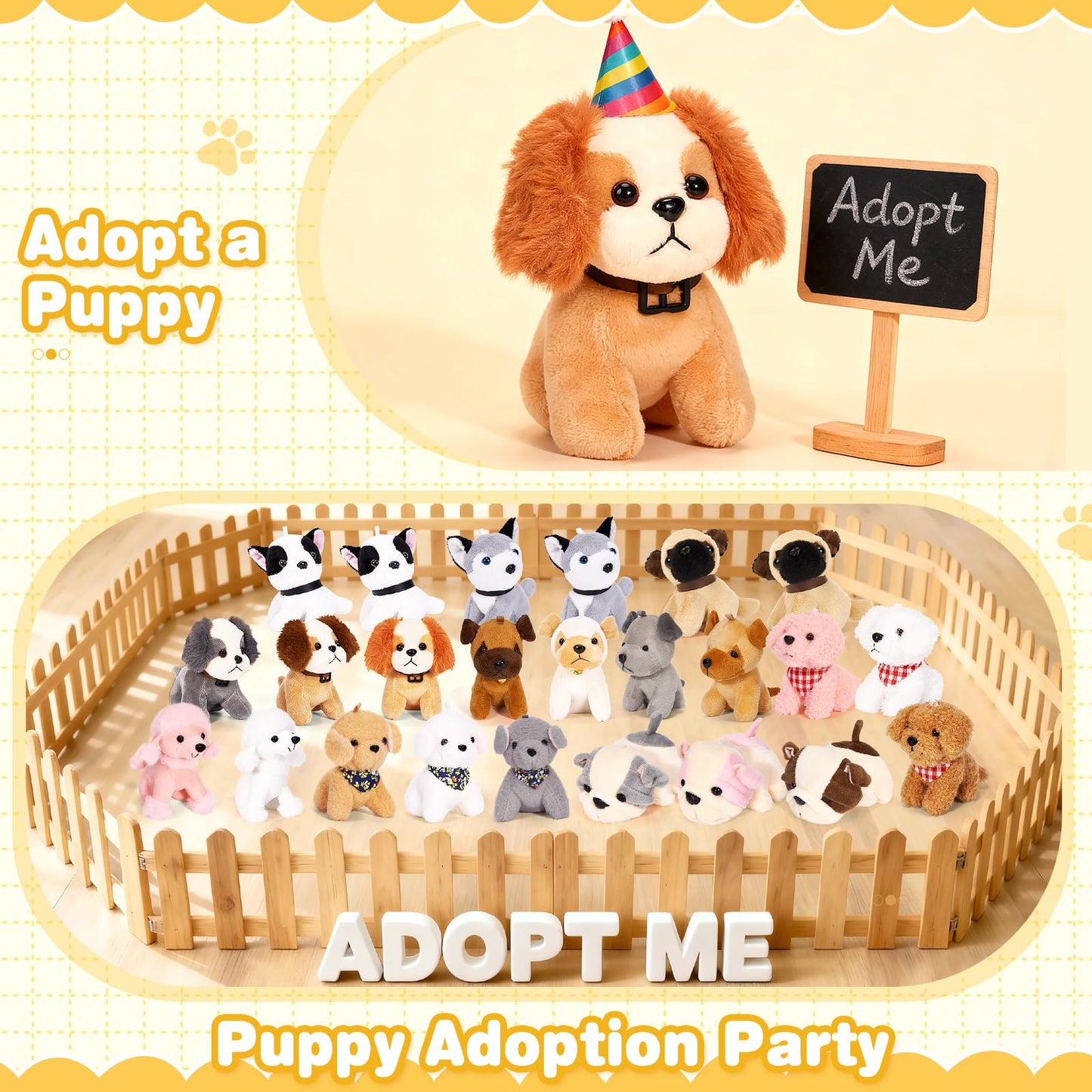 Niceup 24PCS Small Stuffed Animals Bulks Adopt a Puppy Party Favors Mini Plush Dog Gift for Kids Classroom Pet Adoption Birthday Party Decoration Toys Goodie Bag Fillers Easter Basket Stuffer