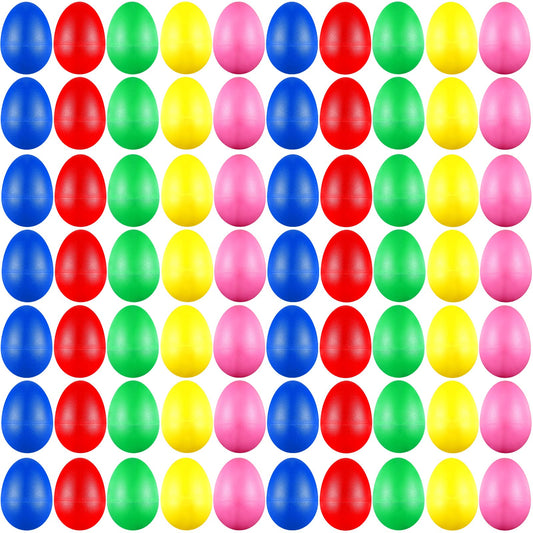 100 Pieces Egg Shakers Musical Instruments Percussion Maracas Egg for Kids Toys Plastic Easter Shaker for Learning DIY Painting, Classroom Music, Rhythm(5 Color)
