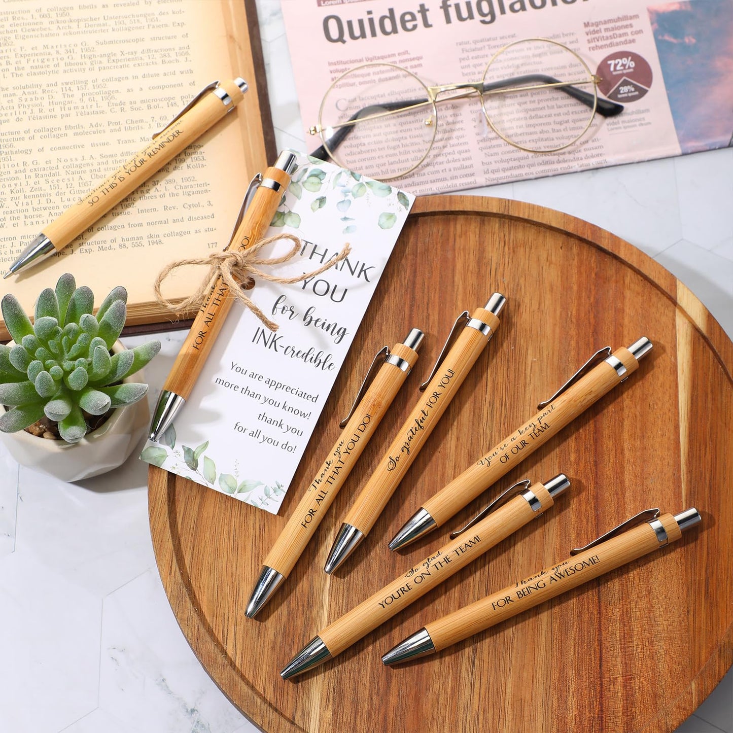 Fulmoon 120 Set Employee Appreciation Gifts Includes Thank You Wood Bamboo Pen May You Be Proud Sign Ballpoint Pen Employee Appreciation Bookmark Card for Graduation Teacher Coworker Team Staff