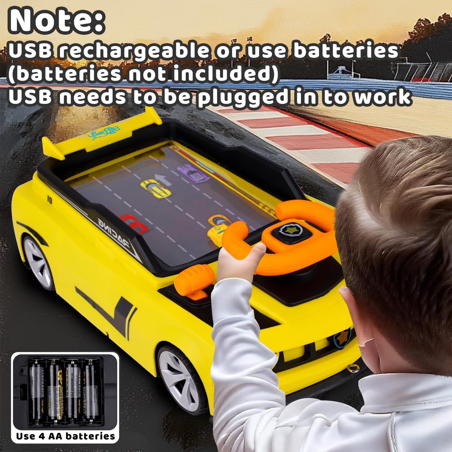 Gifts2U Musical Steering Wheel Racing Car Toy for Kids, with Music and Light Simulated Learning Driving Cars Adventure Toys Competition Game Birthday Gift for Boy Girl Toddler Age 3 4 5 6 7 8