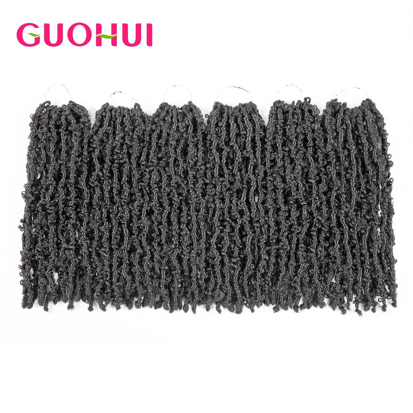 GUOHUI Super Light Butterfly Locs Crochet Hair 12 Inch 6 Packs Pre-Looped Soft Distressed Faux Locs Braids for Women Kids (12 Inch,1B#)