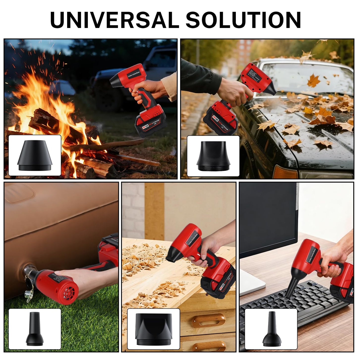 GRVODFRTA Cordless Dust Blower Compatible with Milwaukee M18 18V Battery, Handhled Leaf Blower Electric Compressed Air Duster Turbo Jet Fan with Nozzles for Blowing Leaves and Dust
