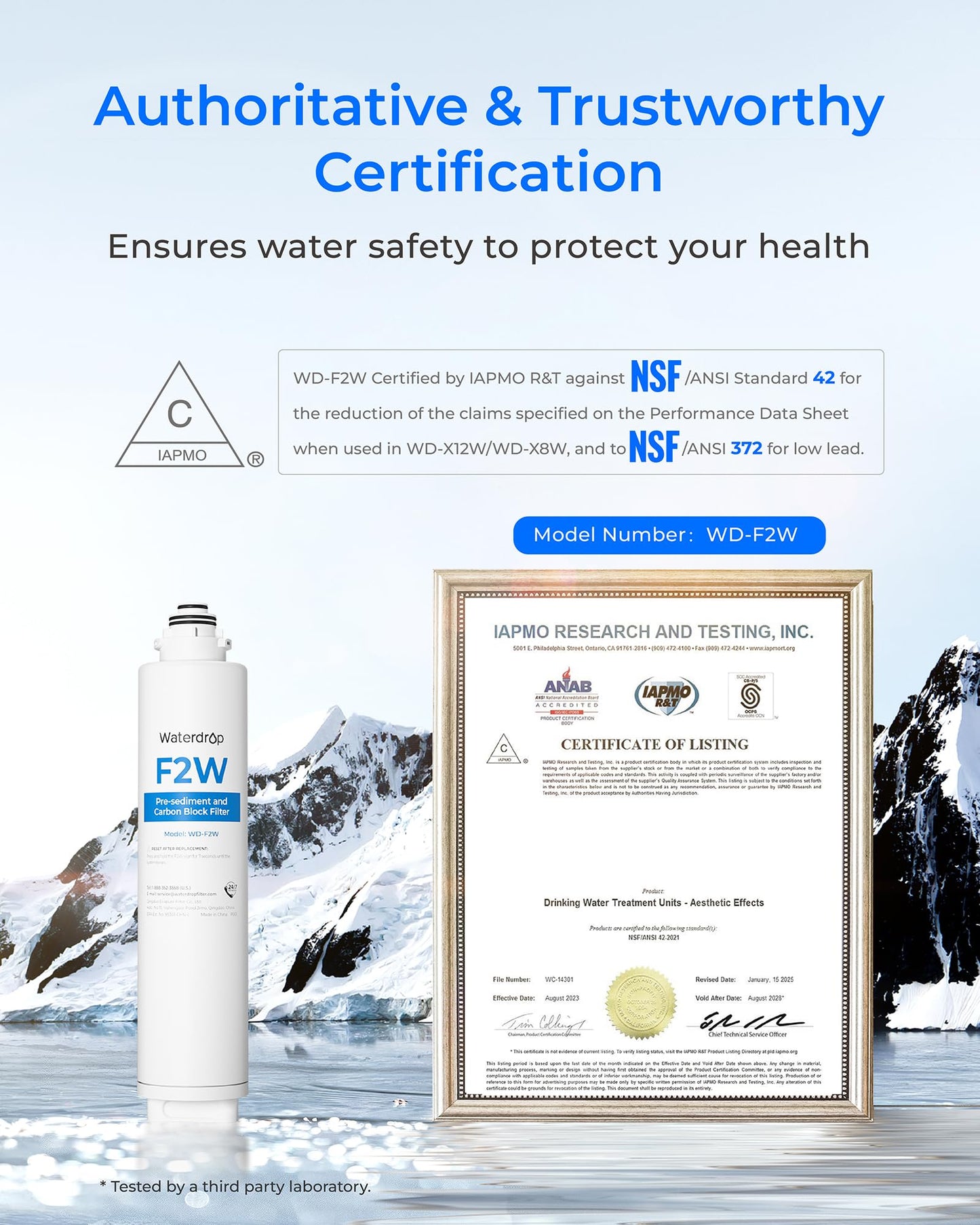 Waterdrop F2W Filter, Only Replacement for X8-PRO & X12-PRO Dual Flow Tankless Reverse Osmosis System, 6-month Lifetime