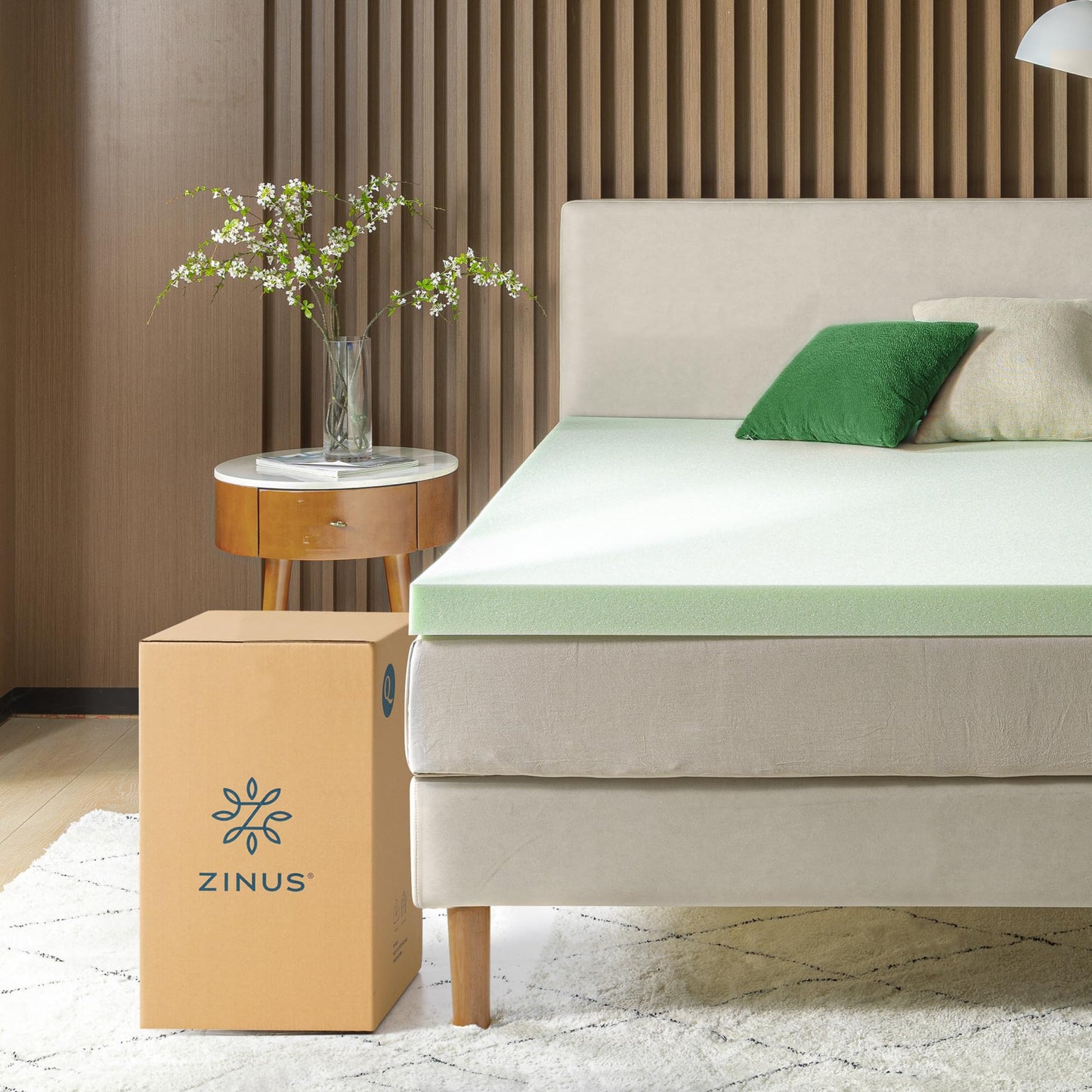ZINUS 3 Inch Green Tea Memory Foam Mattress Topper, Pressure-Relieving Layer, Ideal for Back Pain Relief, Compact WONDERBOX Packaging, CertiPUR-US Certified, Full