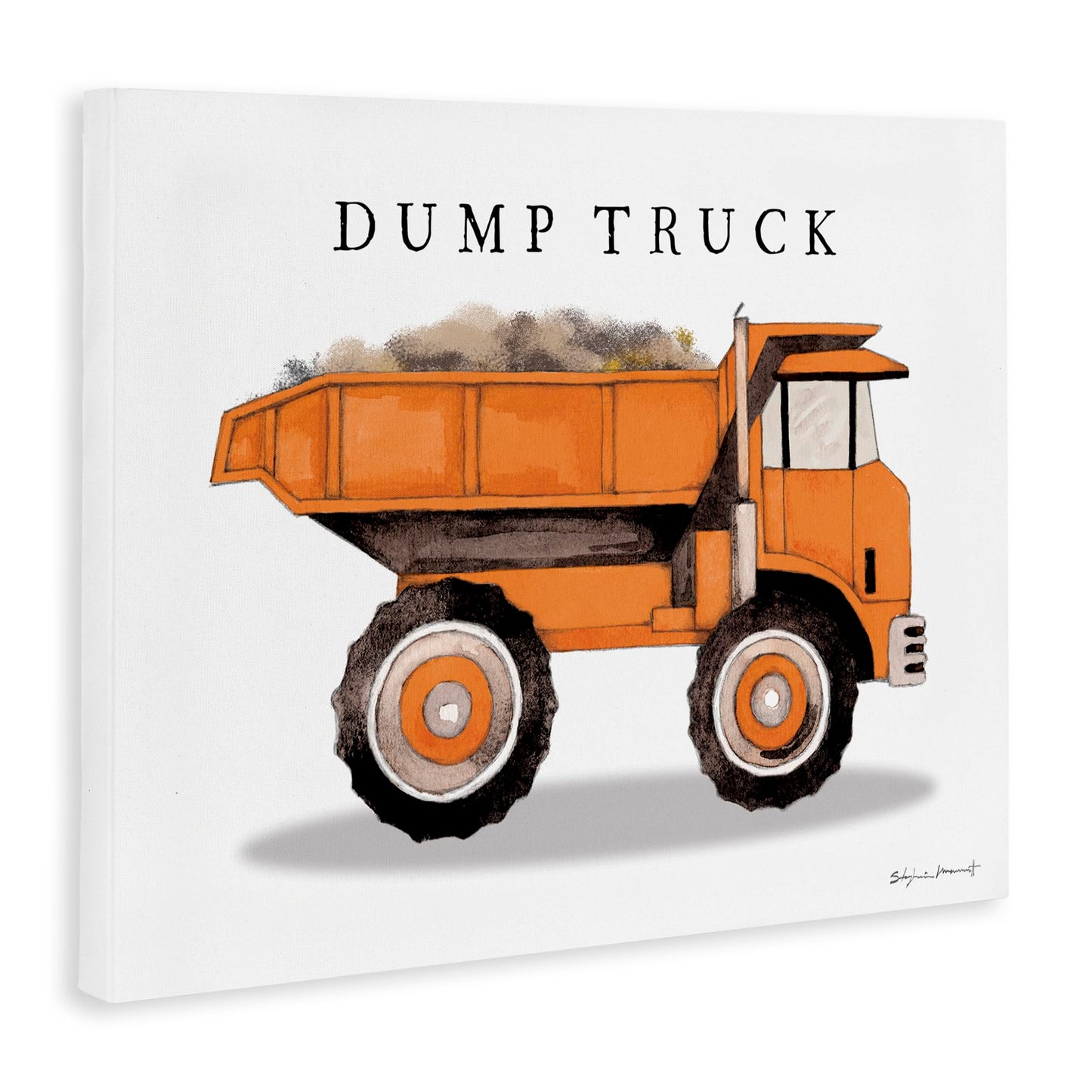 Stupell Industries Orange Dump Truck Traditional Construction Vehicle, Designed by Stephanie Workman Marrott Canvas Wall Art, 36 x 48, Off-White