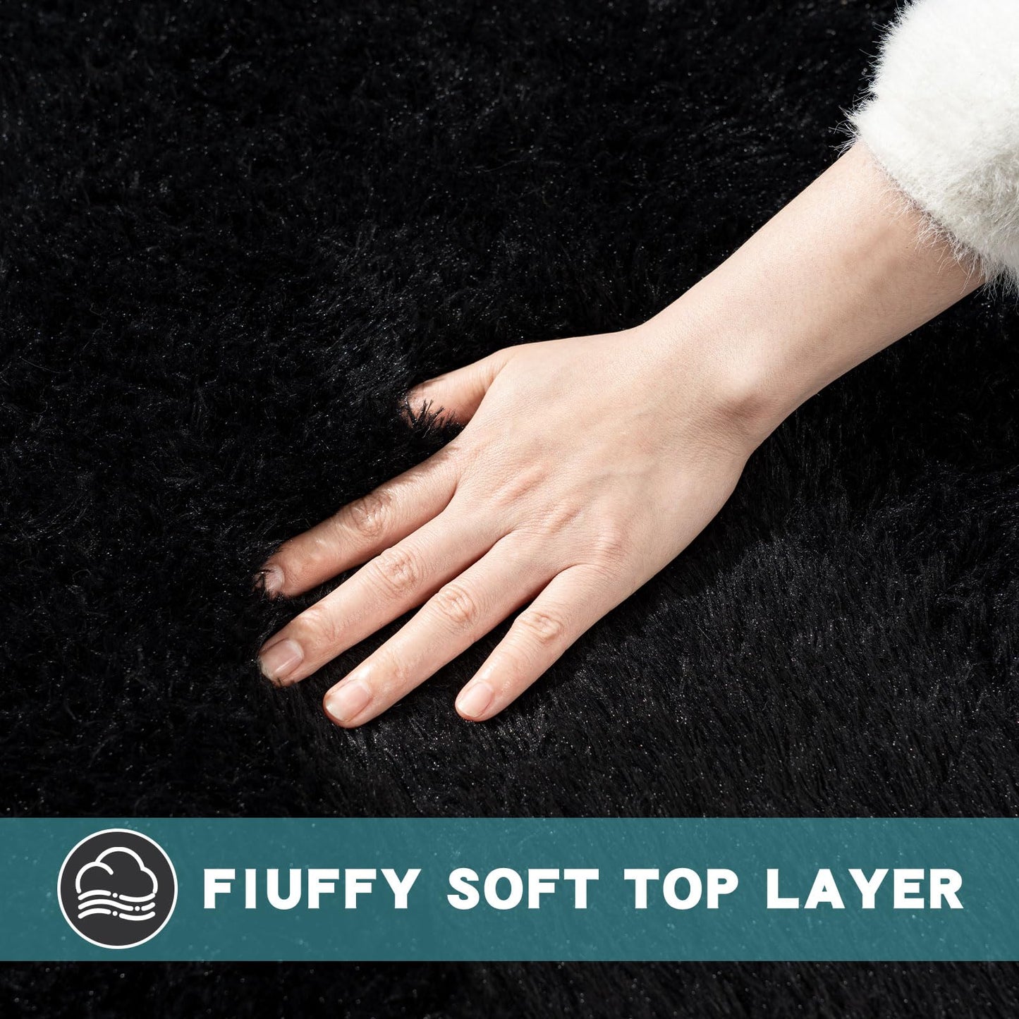 AAFKK 8x10 Area Rugs for Living Room, Black Fluffy Shaggy Rug Soft Carpets, Big Rugs for Bedroom Nursery Kids Room Dorm Home Decor Aesthetic